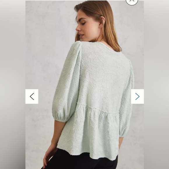 Anthropologie Amorina Mint Green Textured Babydoll Top - Picture 2 of 16